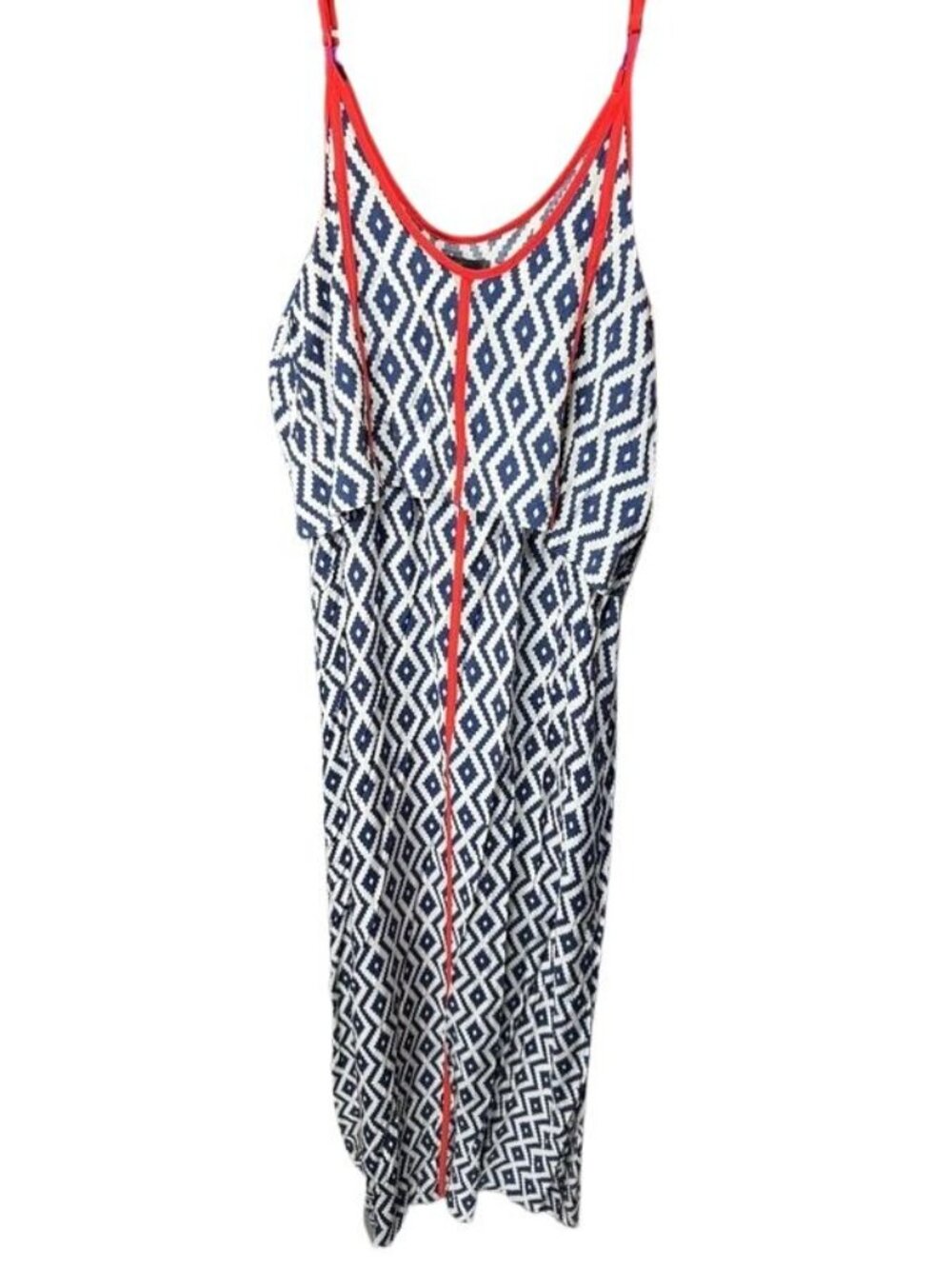 THML Patriotic Red White Blue Geo Print Maxi Dress Women's Size Large US 12-14